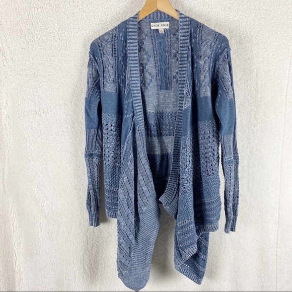 KNOX ROSE Open Weave Blue Draped Waterfall Front Cardigan Hi-low Small - Picture 8 of 8